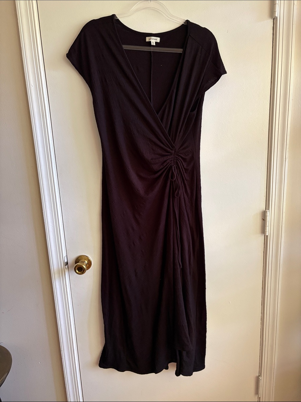 Max Studio Black Midi Ruched Wrap Dress